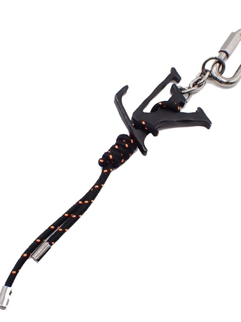 LOUIS VUITTON Porete Cles LV Shaped Rope Key Chain Black Silver MP2617 32KP063